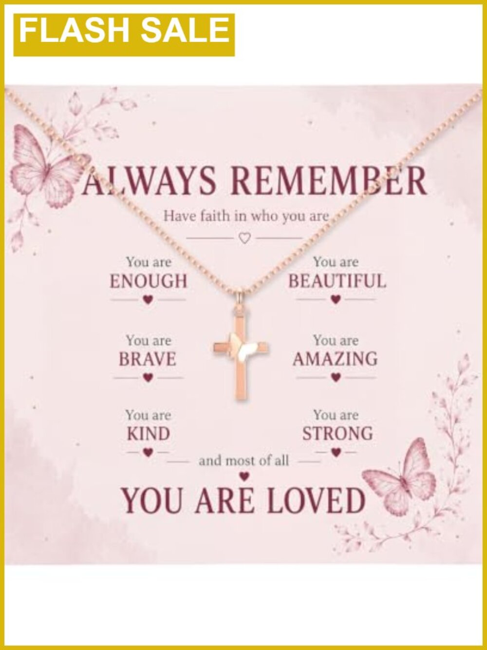 14K Rose Gold Plated Brass Cross Necklace for Teen Girls Adjustable Box Chain
